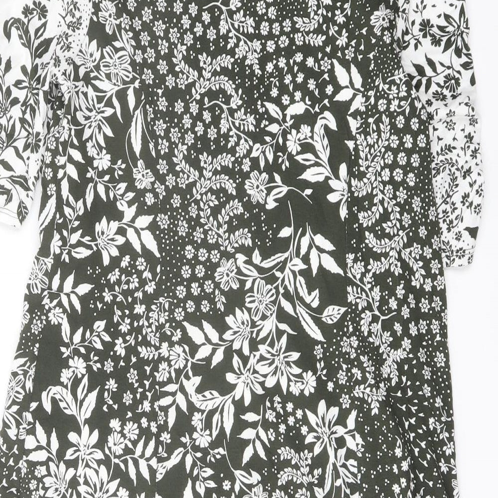 Phase Eight Womens Green Floral Viscose A-Line Size 10 Mock Neck Zip