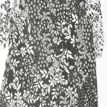 Phase Eight Womens Green Floral Viscose A-Line Size 10 Mock Neck Zip