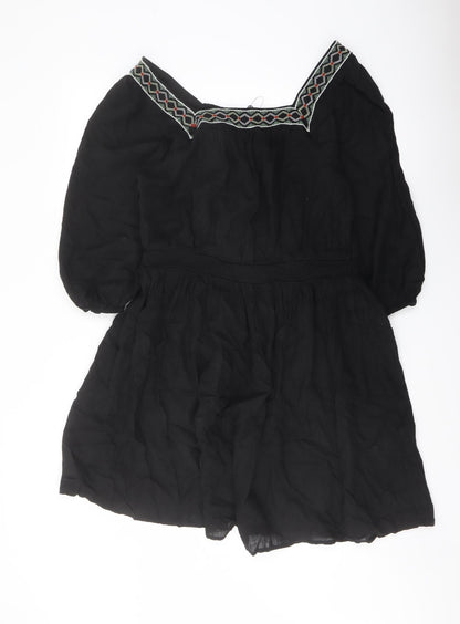 Marks and Spencer Womens Black Linen A-Line Size 14 Square Neck Pullover
