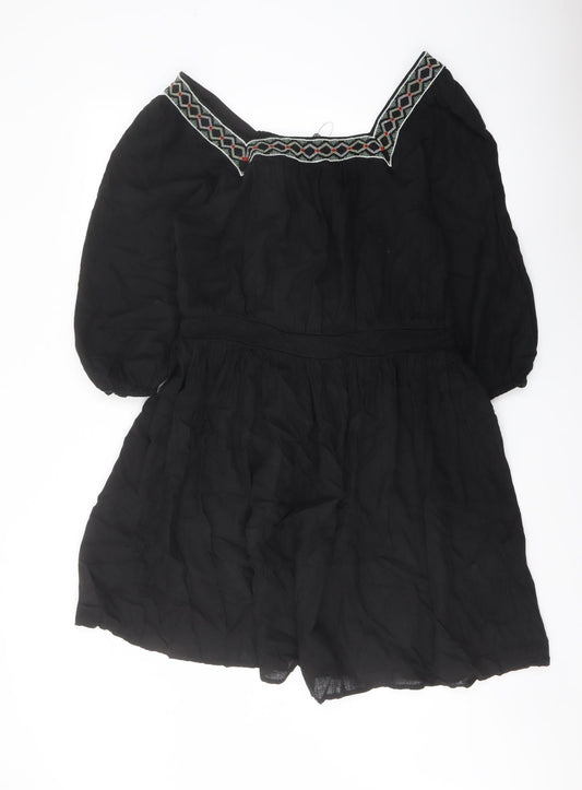Marks and Spencer Womens Black Linen A-Line Size 14 Square Neck Pullover