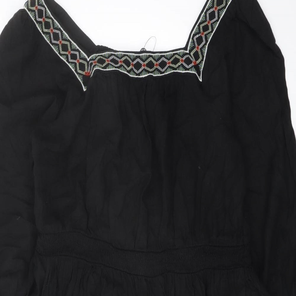 Marks and Spencer Womens Black Linen A-Line Size 14 Square Neck Pullover