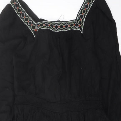 Marks and Spencer Womens Black Linen A-Line Size 14 Square Neck Pullover