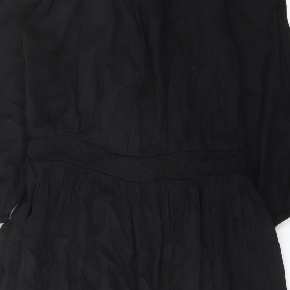 Marks and Spencer Womens Black Linen A-Line Size 14 Square Neck Pullover
