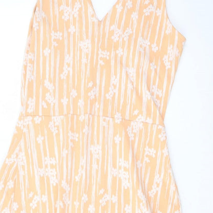 NEXT Womens Orange Geometric Cotton A-Line Size 10 V-Neck Pullover