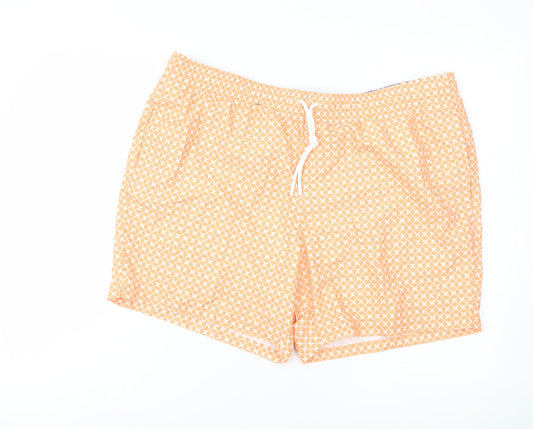 Marks and Spencer Mens Orange Geometric Polyester Sweat Shorts Size 2XL L6 in Regular Drawstring - Swim Shorts