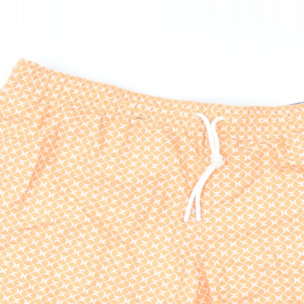 Marks and Spencer Mens Orange Geometric Polyester Sweat Shorts Size 2XL L6 in Regular Drawstring - Swim Shorts