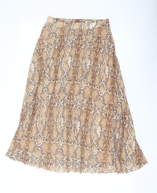 Marks and Spencer Womens Beige Animal Print Polyester Pleated Skirt Size 10 - Snake Skin Print