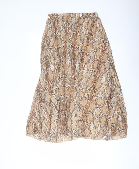Marks and Spencer Womens Beige Animal Print Polyester Pleated Skirt Size 10 - Snake Skin Print