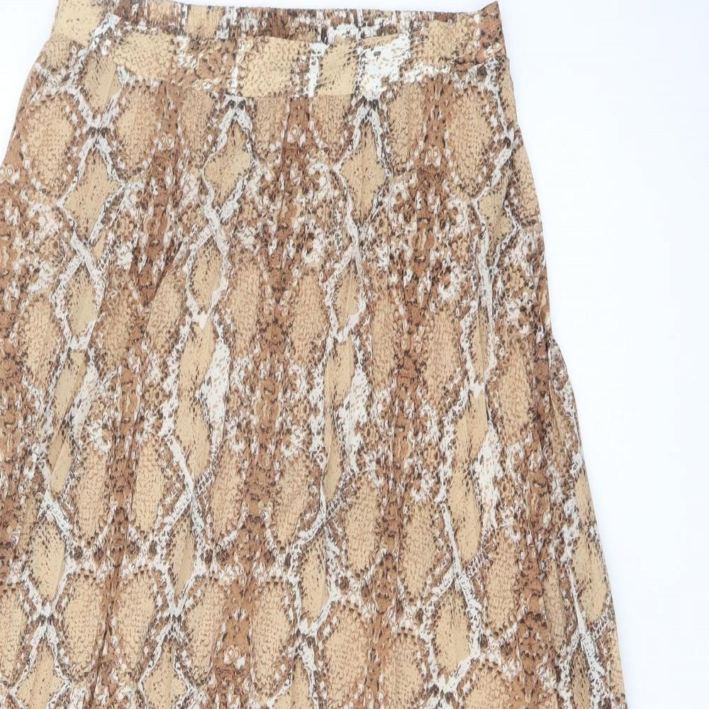 Marks and Spencer Womens Beige Animal Print Polyester Pleated Skirt Size 10 - Snake Skin Print