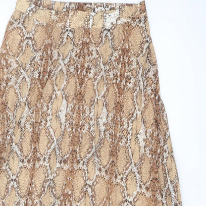Marks and Spencer Womens Beige Animal Print Polyester Pleated Skirt Size 10 - Snake Skin Print