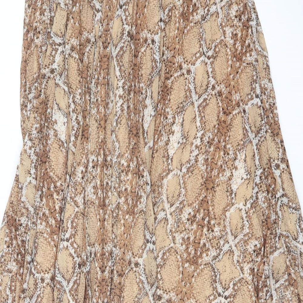 Marks and Spencer Womens Beige Animal Print Polyester Pleated Skirt Size 10 - Snake Skin Print