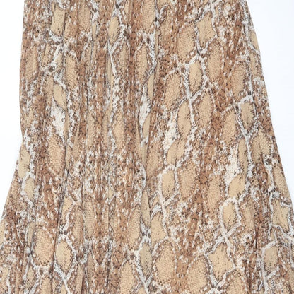 Marks and Spencer Womens Beige Animal Print Polyester Pleated Skirt Size 10 - Snake Skin Print