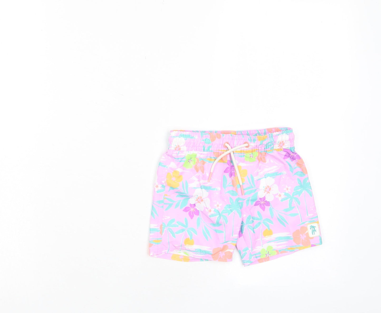 Marks and Spencer Girls Multicoloured Floral Polyester Cropped Trousers Size 12-18 Months Drawstring - Swim shorts