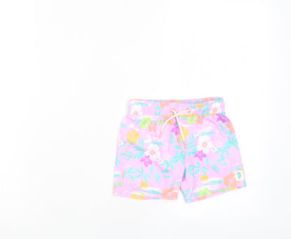 Marks and Spencer Girls Multicoloured Floral Polyester Cropped Trousers Size 12-18 Months Drawstring - Swim shorts