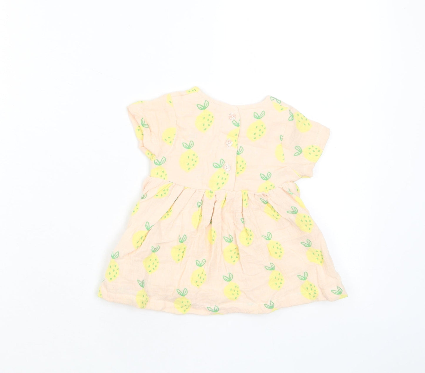 Marks and Spencer Girls Pink Geometric Cotton A-Line Size 0-3 Months Crew Neck Button - Lemon Print