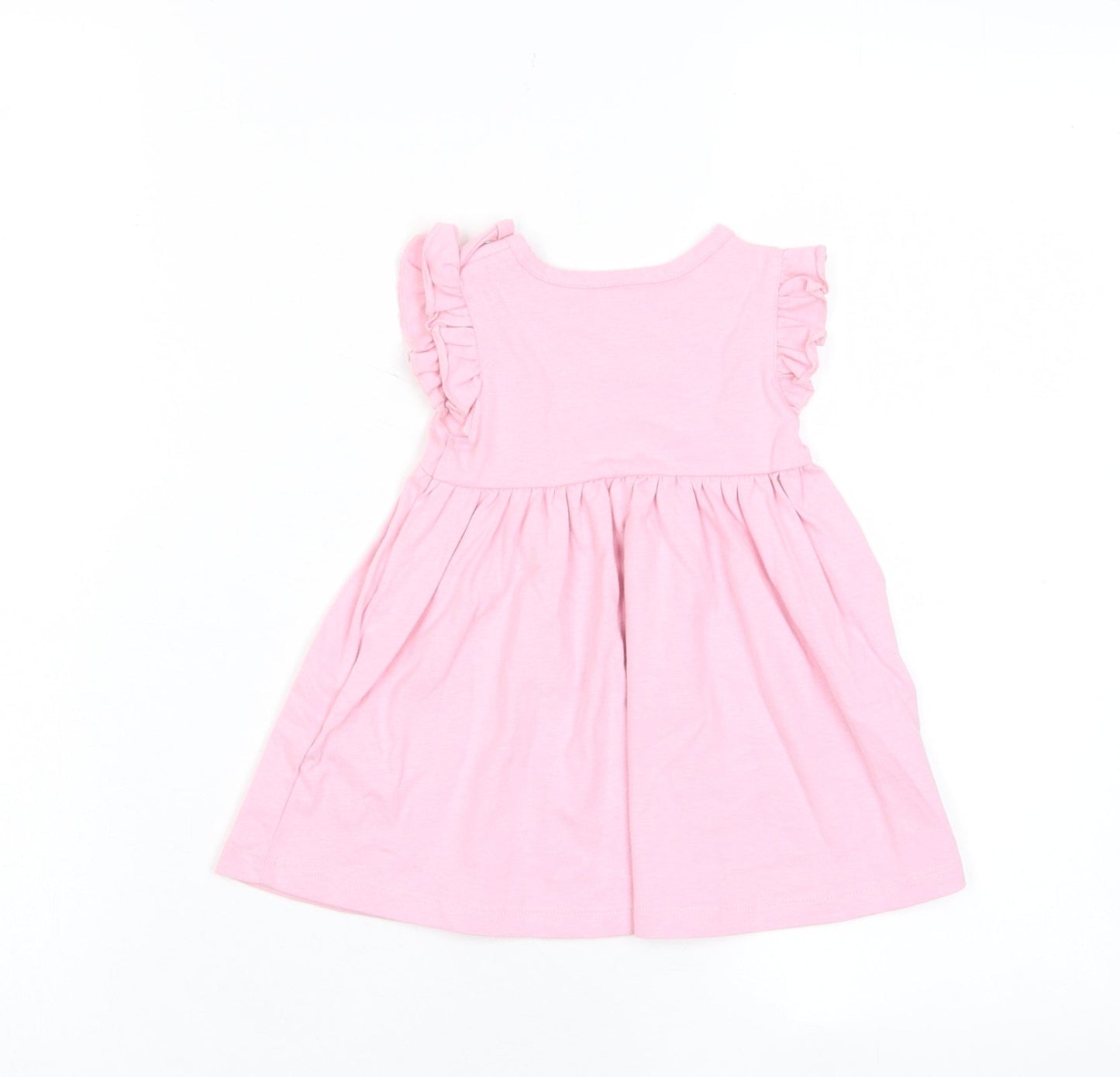 Marks and Spencer Girls Pink Cotton A-Line Size 3-6 Months Crew Neck Snap - Happy