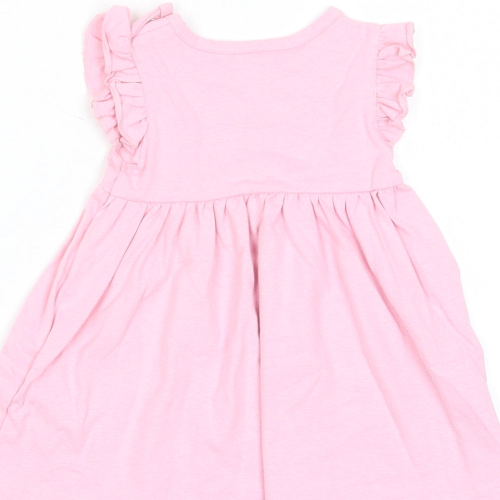Marks and Spencer Girls Pink Cotton A-Line Size 3-6 Months Crew Neck Snap - Happy