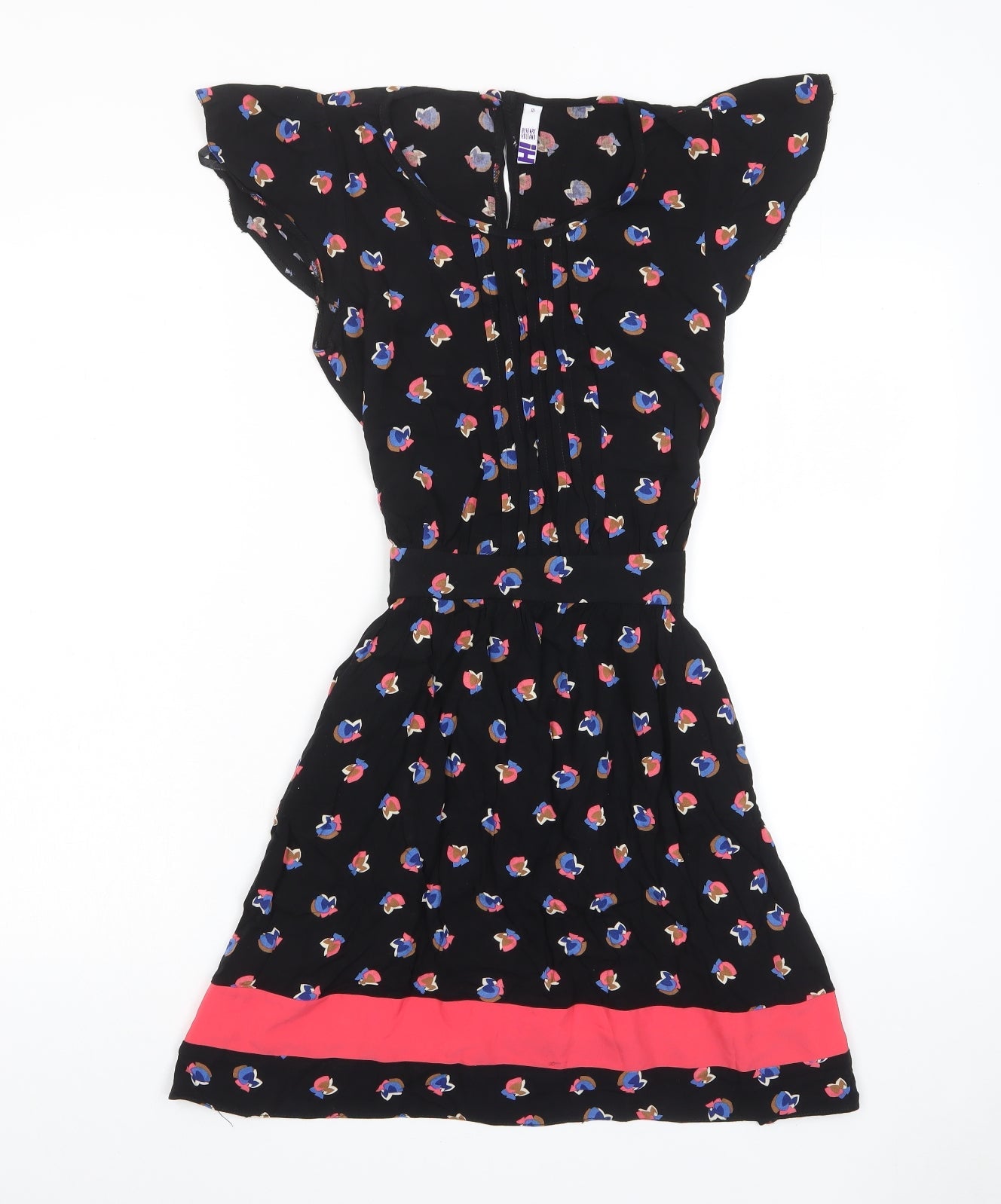 Henry Holland Womens Black Geometric Viscose A-Line Size 10 Crew Neck Button - Tie Back