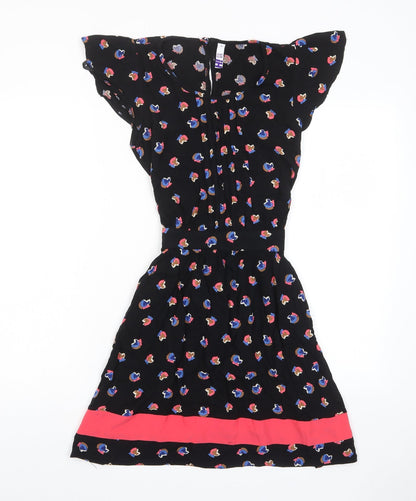 Henry Holland Womens Black Geometric Viscose A-Line Size 10 Crew Neck Button - Tie Back