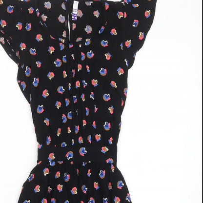 Henry Holland Womens Black Geometric Viscose A-Line Size 10 Crew Neck Button - Tie Back