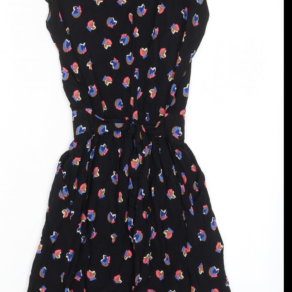 Henry Holland Womens Black Geometric Viscose A-Line Size 10 Crew Neck Button - Tie Back