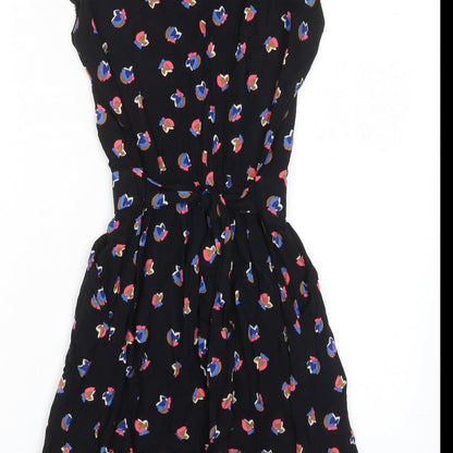 Henry Holland Womens Black Geometric Viscose A-Line Size 10 Crew Neck Button - Tie Back