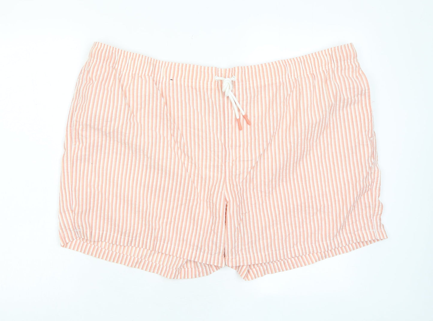 Marks and Spencer Mens Red Striped Cotton Bermuda Shorts Size 4XL L6 in Regular Drawstring - Pockets