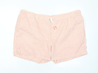 Marks and Spencer Mens Red Striped Cotton Bermuda Shorts Size 4XL L6 in Regular Drawstring - Pockets