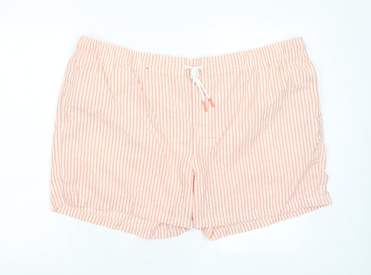 Marks and Spencer Mens Red Striped Cotton Bermuda Shorts Size 4XL L6 in Regular Drawstring - Pockets
