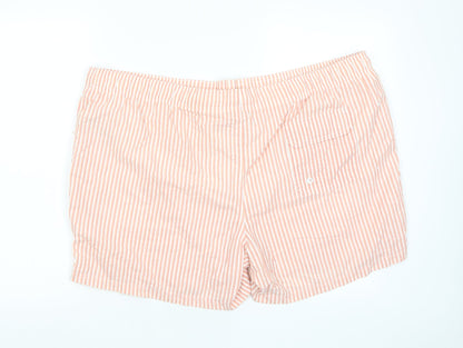 Marks and Spencer Mens Red Striped Cotton Bermuda Shorts Size 4XL L6 in Regular Drawstring - Pockets