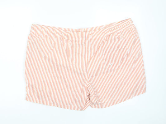 Marks and Spencer Mens Red Striped Cotton Bermuda Shorts Size 4XL L6 in Regular Drawstring - Pockets