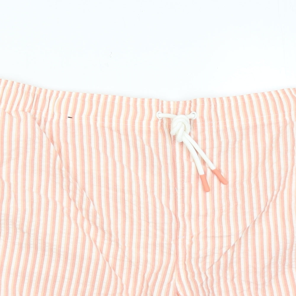 Marks and Spencer Mens Red Striped Cotton Bermuda Shorts Size 4XL L6 in Regular Drawstring - Pockets