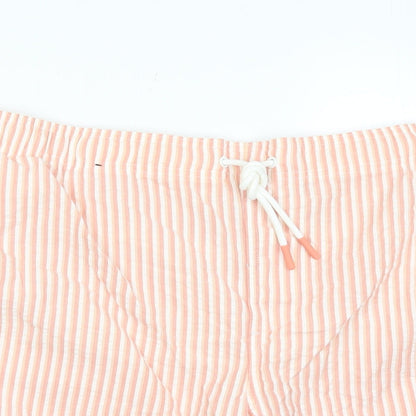 Marks and Spencer Mens Red Striped Cotton Bermuda Shorts Size 4XL L6 in Regular Drawstring - Pockets