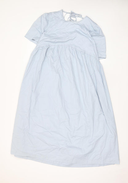 COLLUSION Womens Blue Cotton A-Line Size 10 Crew Neck Tie - Pleated