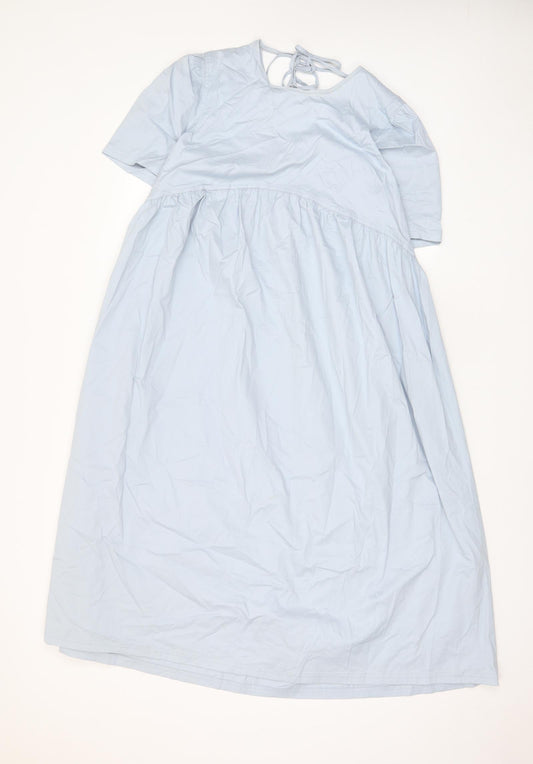 COLLUSION Womens Blue Cotton A-Line Size 10 Crew Neck Tie - Pleated