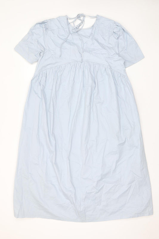 COLLUSION Womens Blue Cotton A-Line Size 10 Crew Neck Tie - Pleated