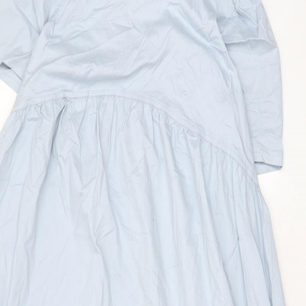 COLLUSION Womens Blue Cotton A-Line Size 10 Crew Neck Tie - Pleated