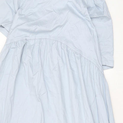 COLLUSION Womens Blue Cotton A-Line Size 10 Crew Neck Tie - Pleated