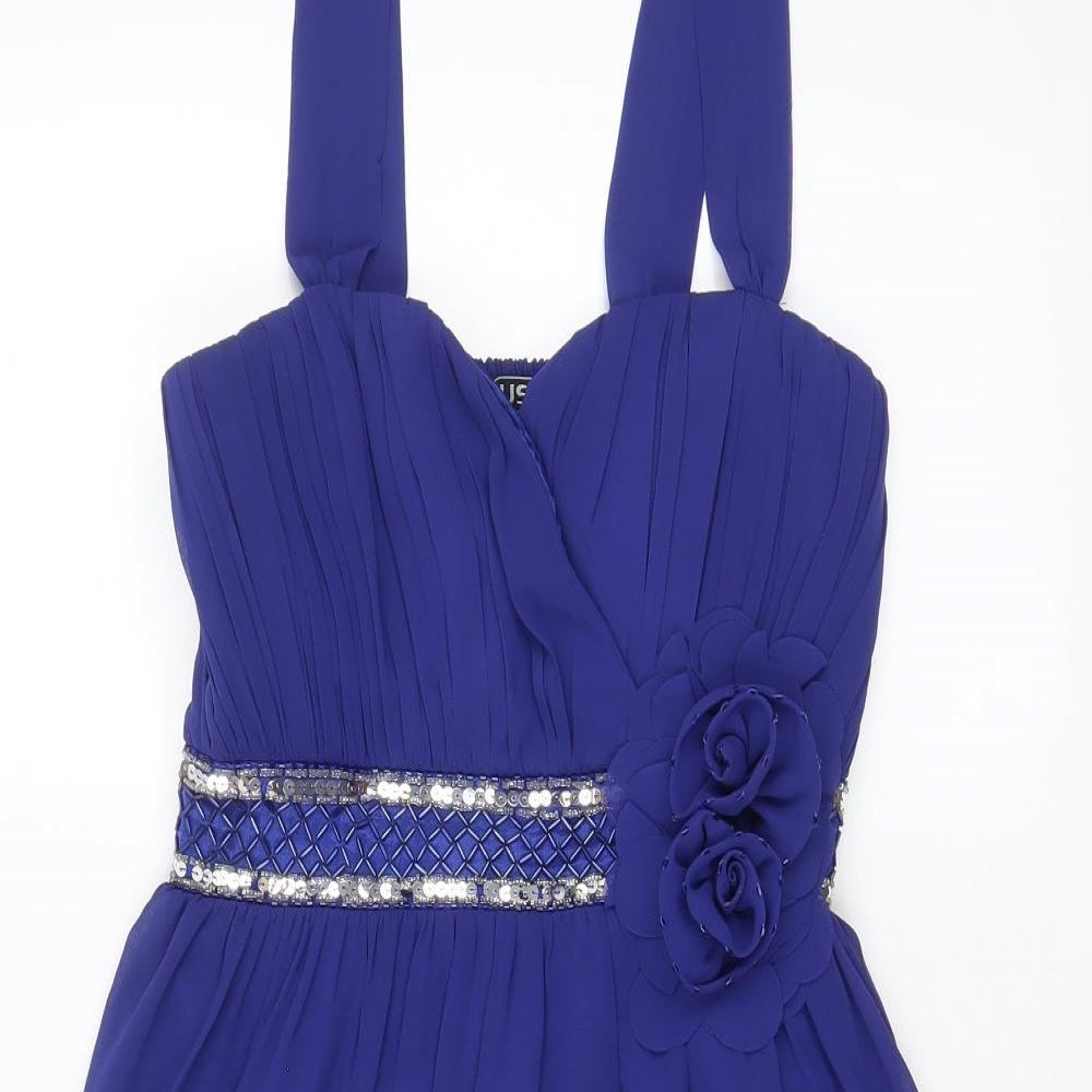 Usco Womens Blue Polyester Fit & Flare Size 10 Sweetheart Pullover - Pleated, Sequins