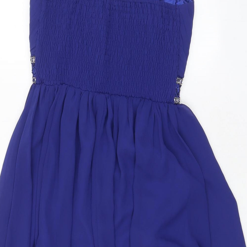Usco Womens Blue Polyester Fit & Flare Size 10 Sweetheart Pullover - Pleated, Sequins