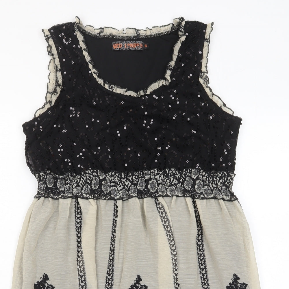 QED London Womens Black Fair Isle Polyester A-Line Size 14 Crew Neck Pullover - Frill, Sequins