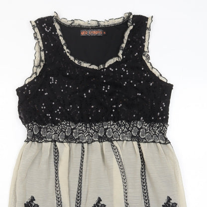 QED London Womens Black Fair Isle Polyester A-Line Size 14 Crew Neck Pullover - Frill, Sequins