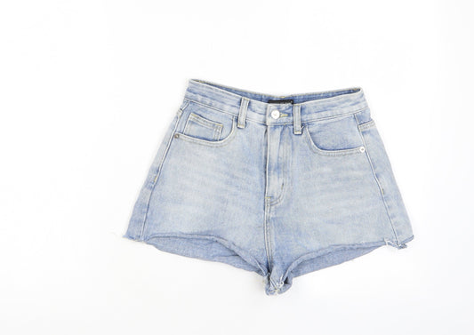 PRETTYLITTLETHING Womens Blue Cotton Hot Pants Shorts Size 6 Regular Zip - Pockets