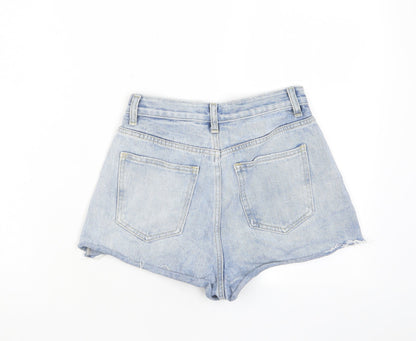 PRETTYLITTLETHING Womens Blue Cotton Hot Pants Shorts Size 6 Regular Zip - Pockets