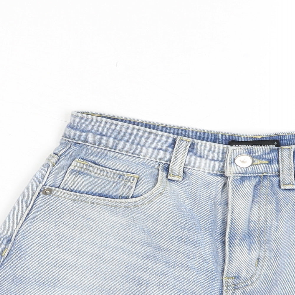 PRETTYLITTLETHING Womens Blue Cotton Hot Pants Shorts Size 6 Regular Zip - Pockets
