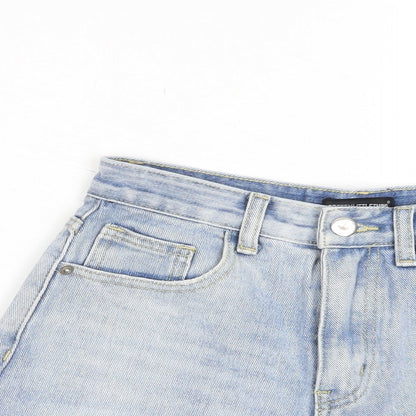 PRETTYLITTLETHING Womens Blue Cotton Hot Pants Shorts Size 6 Regular Zip - Pockets