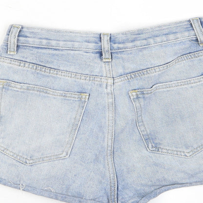 PRETTYLITTLETHING Womens Blue Cotton Hot Pants Shorts Size 6 Regular Zip - Pockets