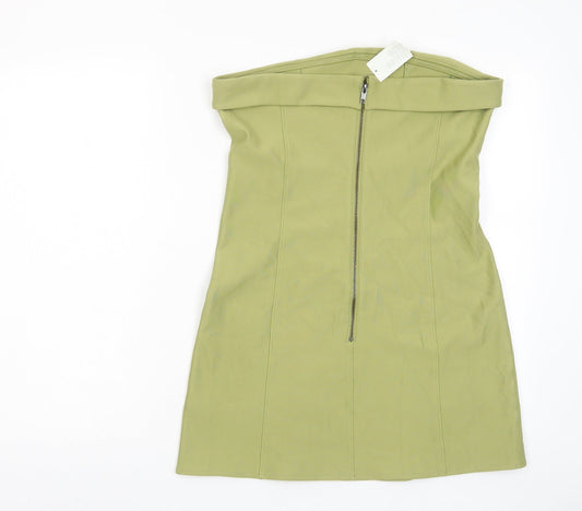 Urban Outfitters Womens Green Viscose Bodycon Size L Off the Shoulder Zip - Bandeau Dress