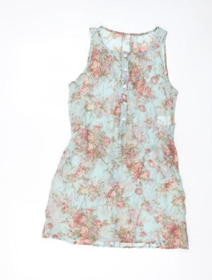 Yargici Womens Multicoloured Floral Nylon A-Line Size 8 Scoop Neck Button - Belted
