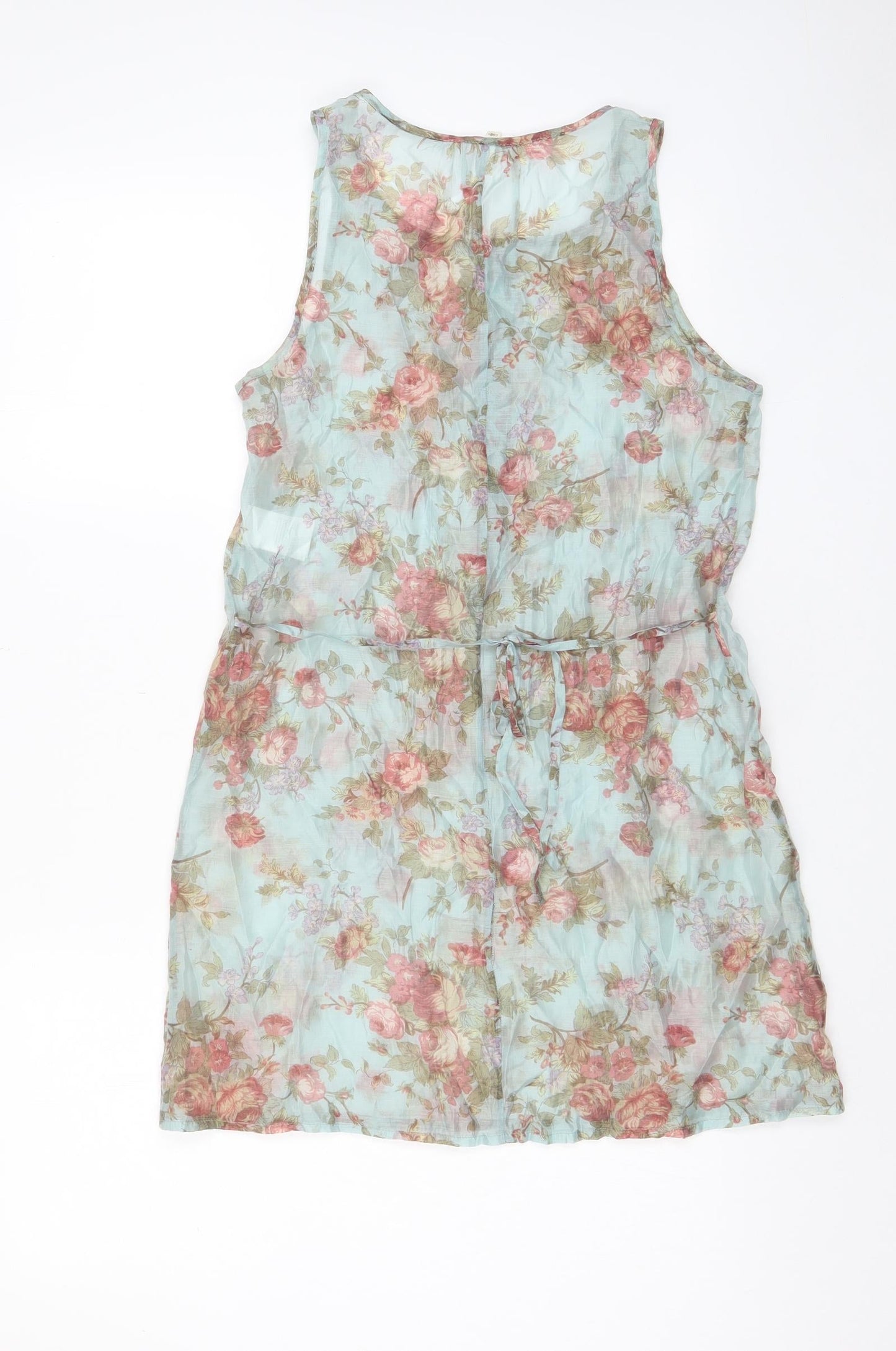 Yargici Womens Multicoloured Floral Nylon A-Line Size 8 Scoop Neck Button - Belted